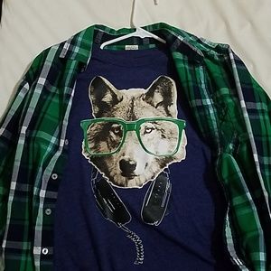 Wolf shirt with plaid button up shirt
